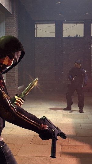 Terrorist with knife and gun facing police in CS:GO