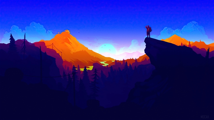 Minimalist Mountain Sunset Landscape Digital Art
