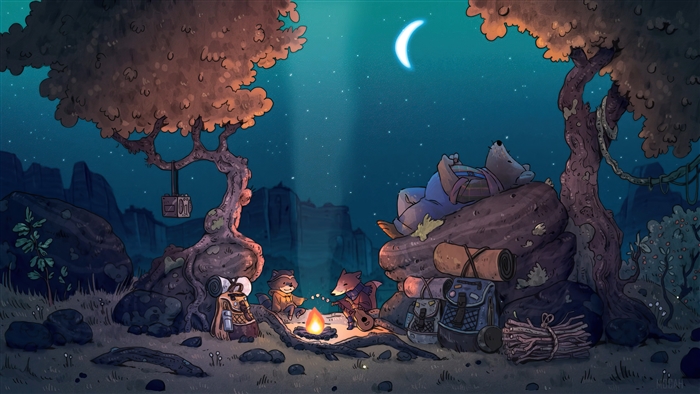 Cozy Animal Camping Night Around Bonfire 4K