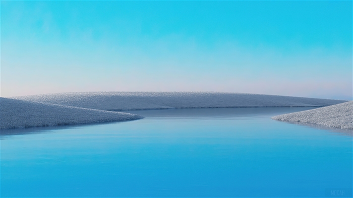 Blue Sky Over Snowy Hills and Water 4K