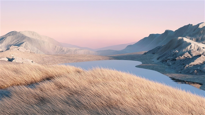Mountain landscape with lake and dry grass 4K