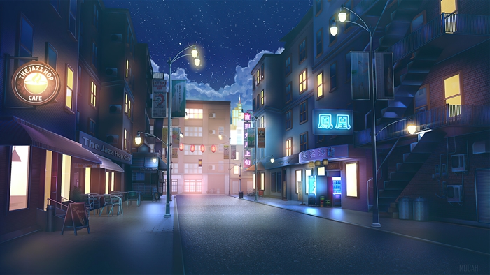 Nighttime City Street with Jazz Cafe Glow 4k