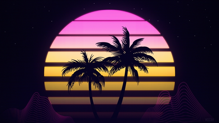 Retrowave Palm Trees with Vibrant Sunset 4K