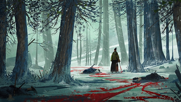 Silent Samurai Amidst Forest Battle Scene 4K