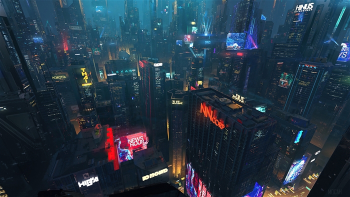 Cyberpunk Cityscape with Neon Skyscrapers 4K