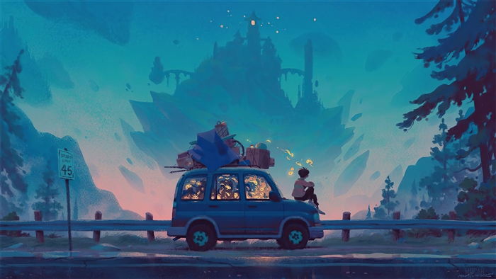 Alone Guy Sitting on Car at Night Camping 4K