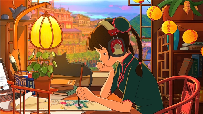 Lofi Girl Drawing in Cozy Room 4K