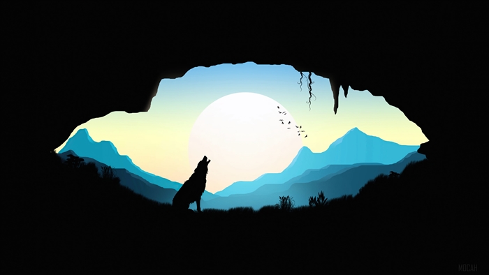Howling Wolf Silhouette at Sunrise Minimalist 4K