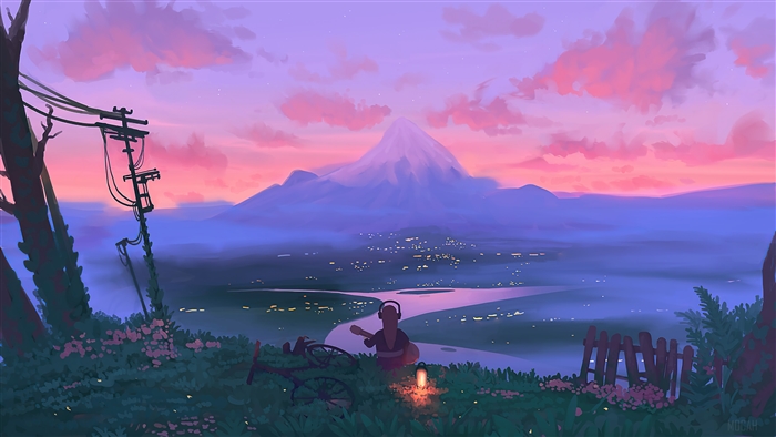 Sunset Landscape with Mountain and River 4k