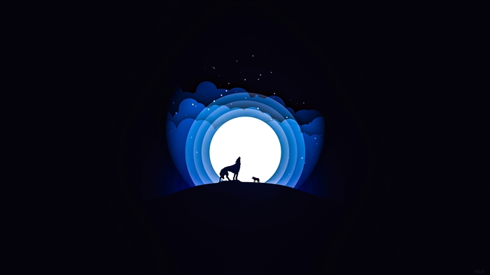 Wolf howling at the moon minimalist vector 4K