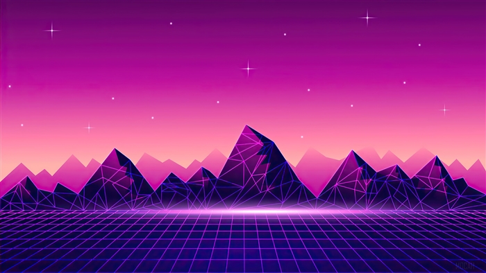 Digital Art, Synthwave, Retrowave, Vaporwave, Mountain, Night 4k, HD