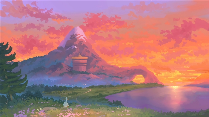 Sunset over Serene Mountain Landscape 4K