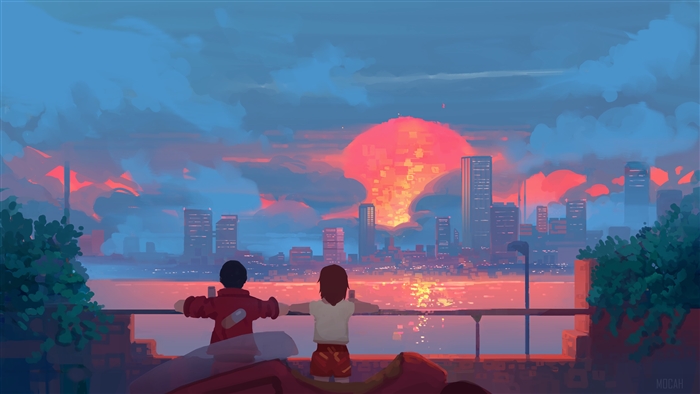 Sunset Couple Overlooking City Skyline 4K