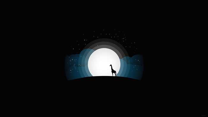 Minimalist Giraffe Silhouette Under Moon 4K