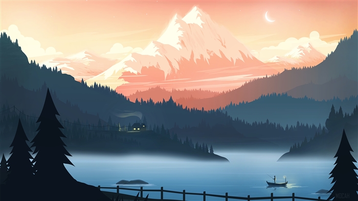 Minimalist Mountain Lake Landscape at Dusk