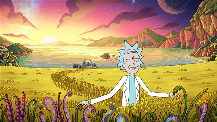 Rick Sanchez in a Surreal Rick and Morty Sunset 4K