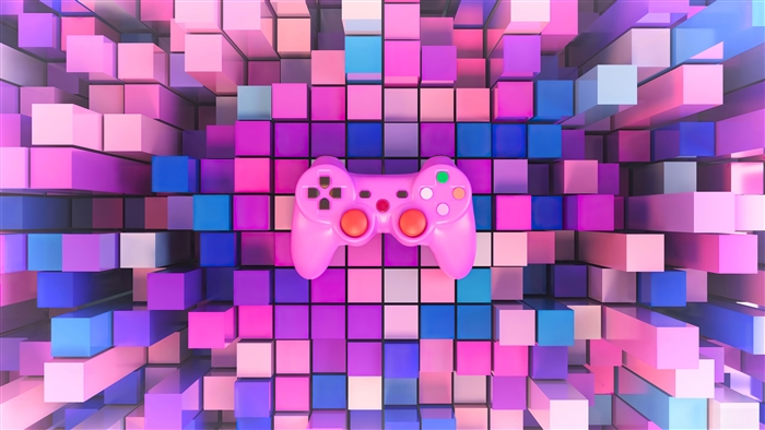 Pink Game Controller on Colorful Cubes Background 4K