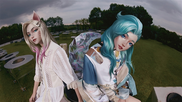 Ahri and Seraphine from KDA in League of Legends 4K
