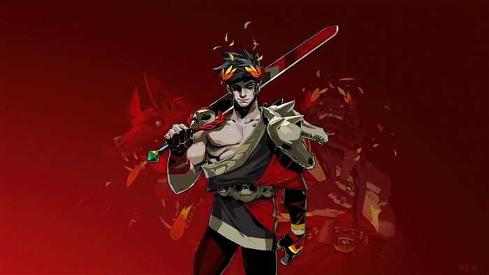 Hades Game Character with Sword and Red Background 4k