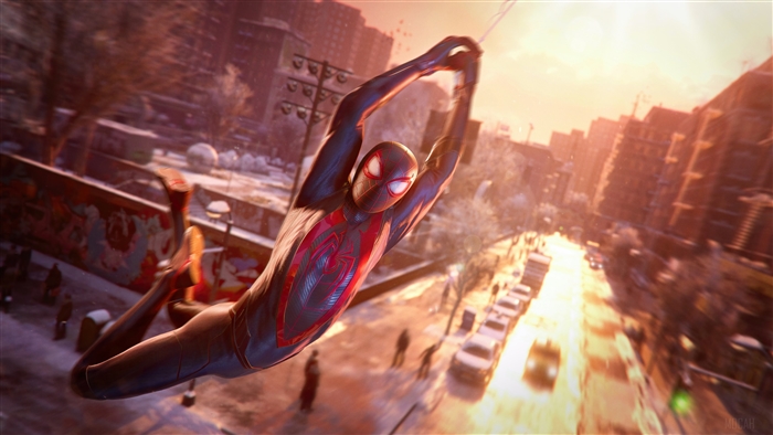 Marvel's Spider-Man: Miles Morales web swinging in 4K