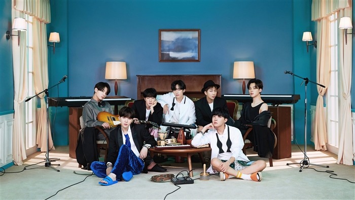 BTS Group Portrait in Blue Room 4K