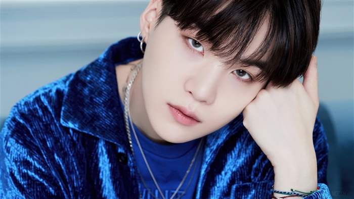 Suga from BTS in Blue Velvet Jacket 4K