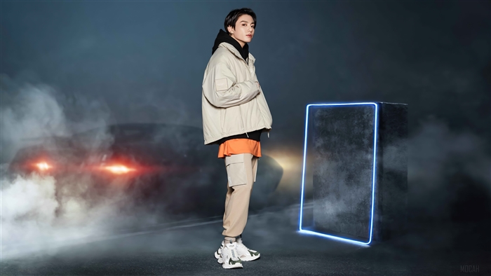 Jungkook BTS 4K Photoshoot with Neon Frame