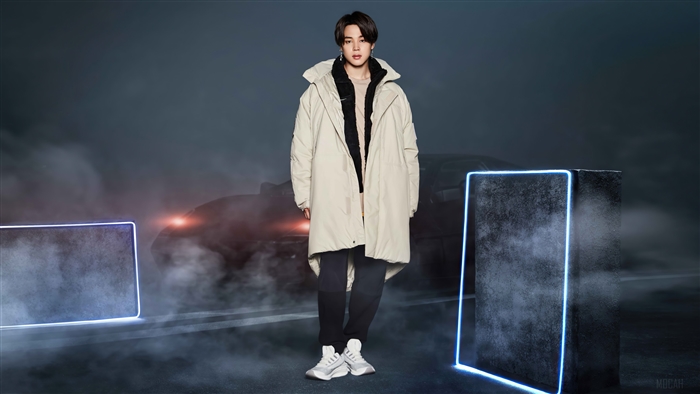 Jimin from BTS wearing Fila in a photoshoot