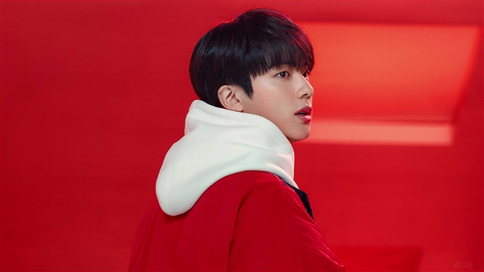 Jin from BTS wearing Fila 4K
