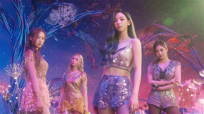 Aespa K-pop Girl Group in a Futuristic Fantasy Scene 4K