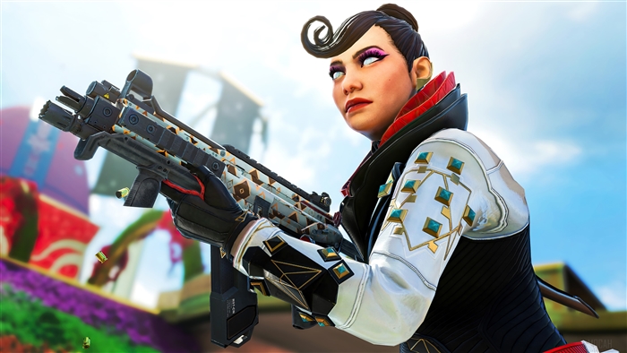 Wraith from Apex Legends holding a gun