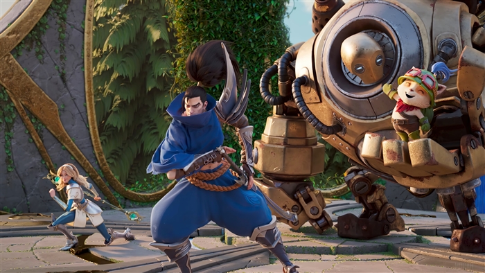 Yasuo, Lux, Teemo, and Blitzcrank from League of Legends Wild Rift 4K