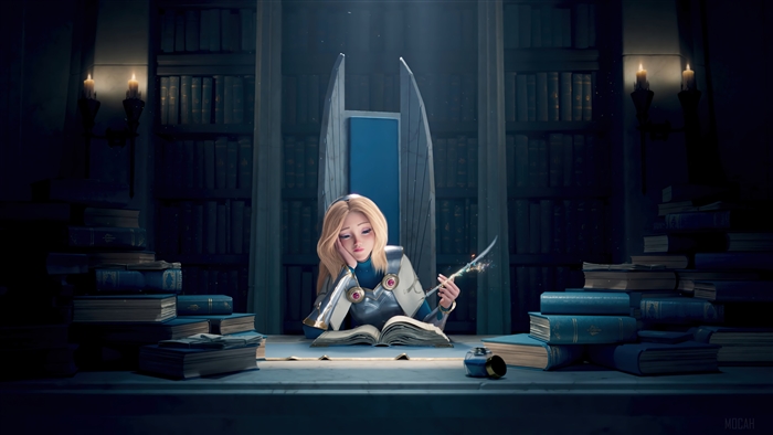 Lux from League of Legends in a library