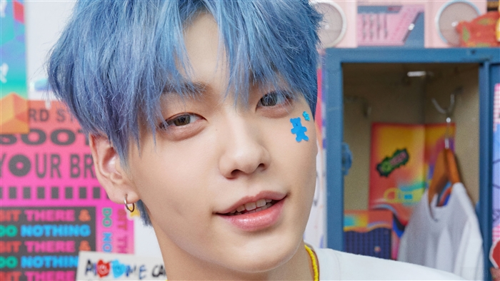 Soobin from TXT with Blue Hair and Smile 4K