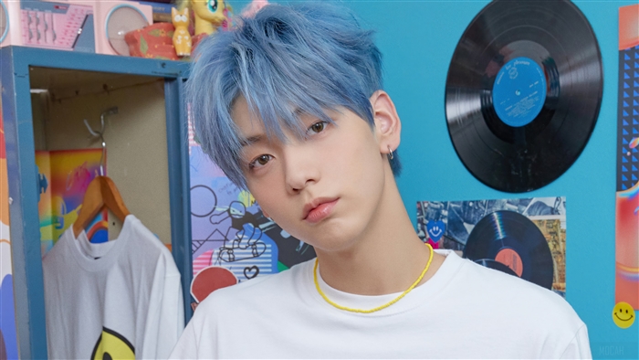 Soobin of TXT with Blue Hair in Casual White Shirt 4K