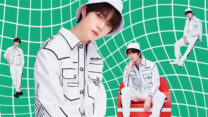 TXT Beomgyu in Fendi cartoon-style outfits
