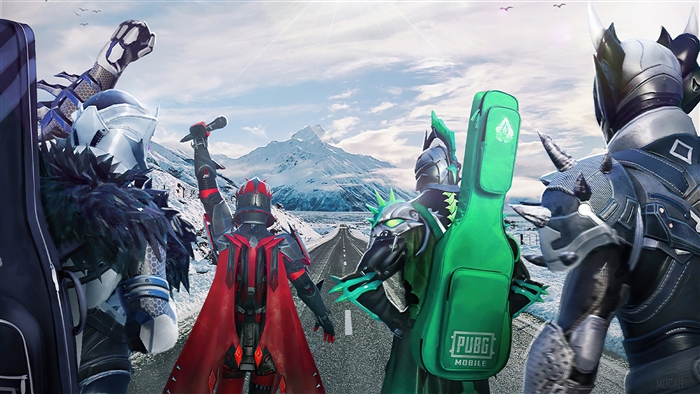 PUBG Mobile characters with musical instruments in snowy mountains