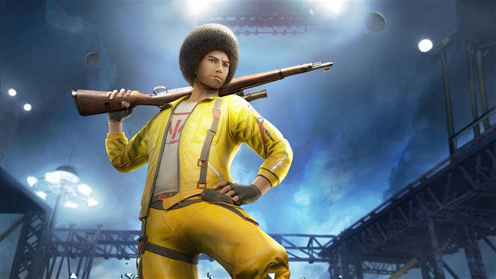 PUBG Mobile character with afro and rifle