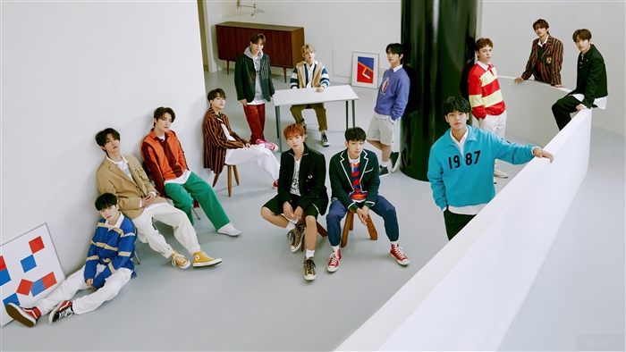 Seventeen Group Photo in Vibrant Casual Wear 4K