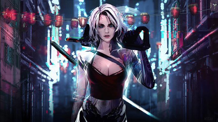Girl with sword from Cyberpunk 2077
