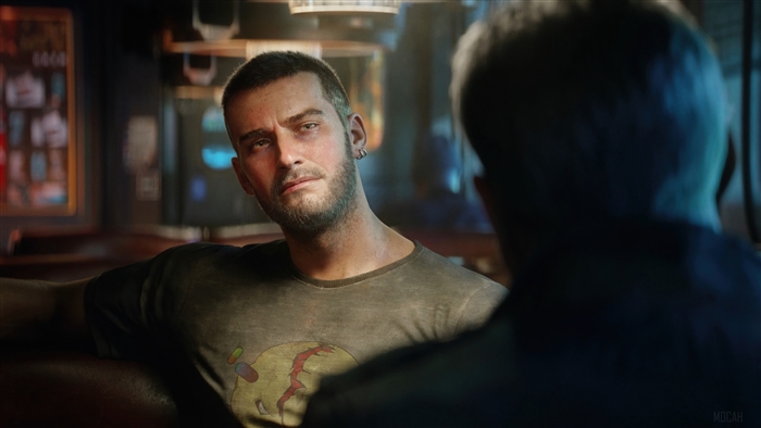 Man in a bar in Cyberpunk 2077 4K