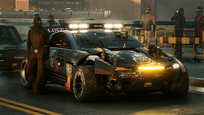 Cyberpunk 2077 sports car with people