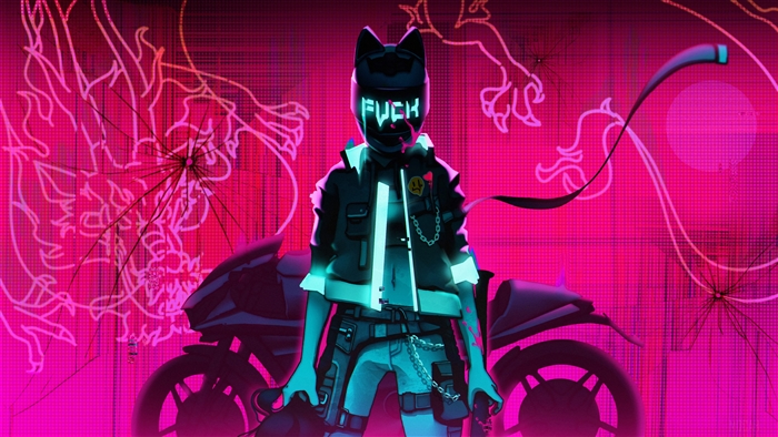 Cyberpunk 2077 character with motorcycle