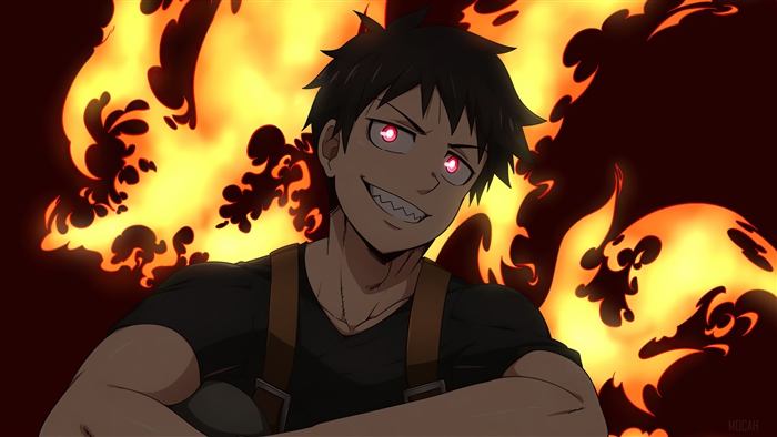 Shinra Kusakabe from Fire Force with Fiery Background 4K