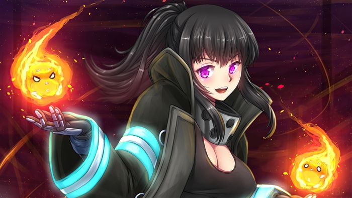 Maki Oze from Fire Force with Fiery Fireballs 4K