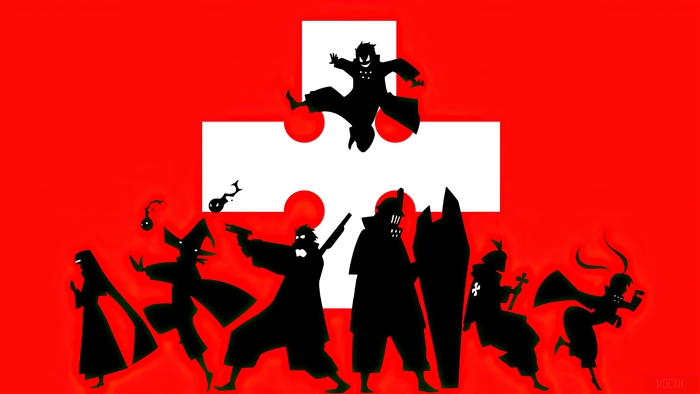 Fire Force Company 8 silhouettes against a red and white background