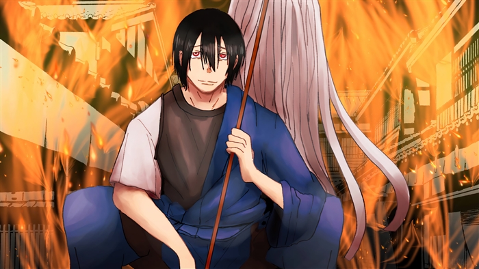 Benimaru Shinmon from Fire Force in flames