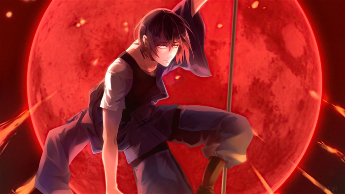 Benimaru Shinmon from Fire Force with Red Moon