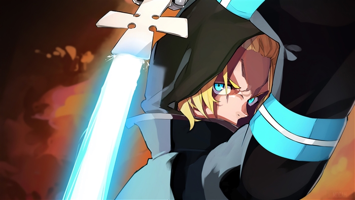 Arthur Boyle from Fire Force with a glowing sword