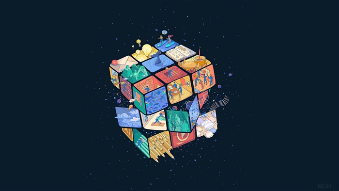 Rubiks Cube with scenes inside each square 4K